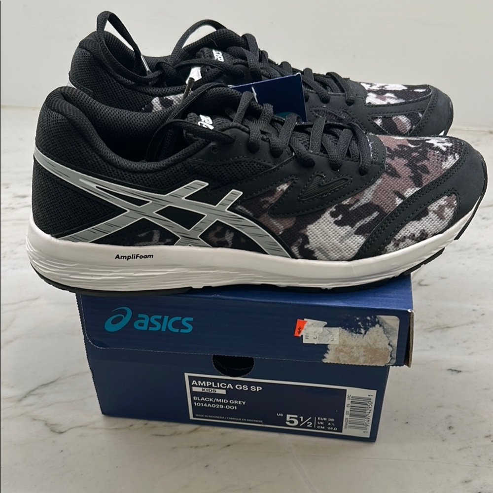 Asics Kids Black and White Camouflage Sneakers
